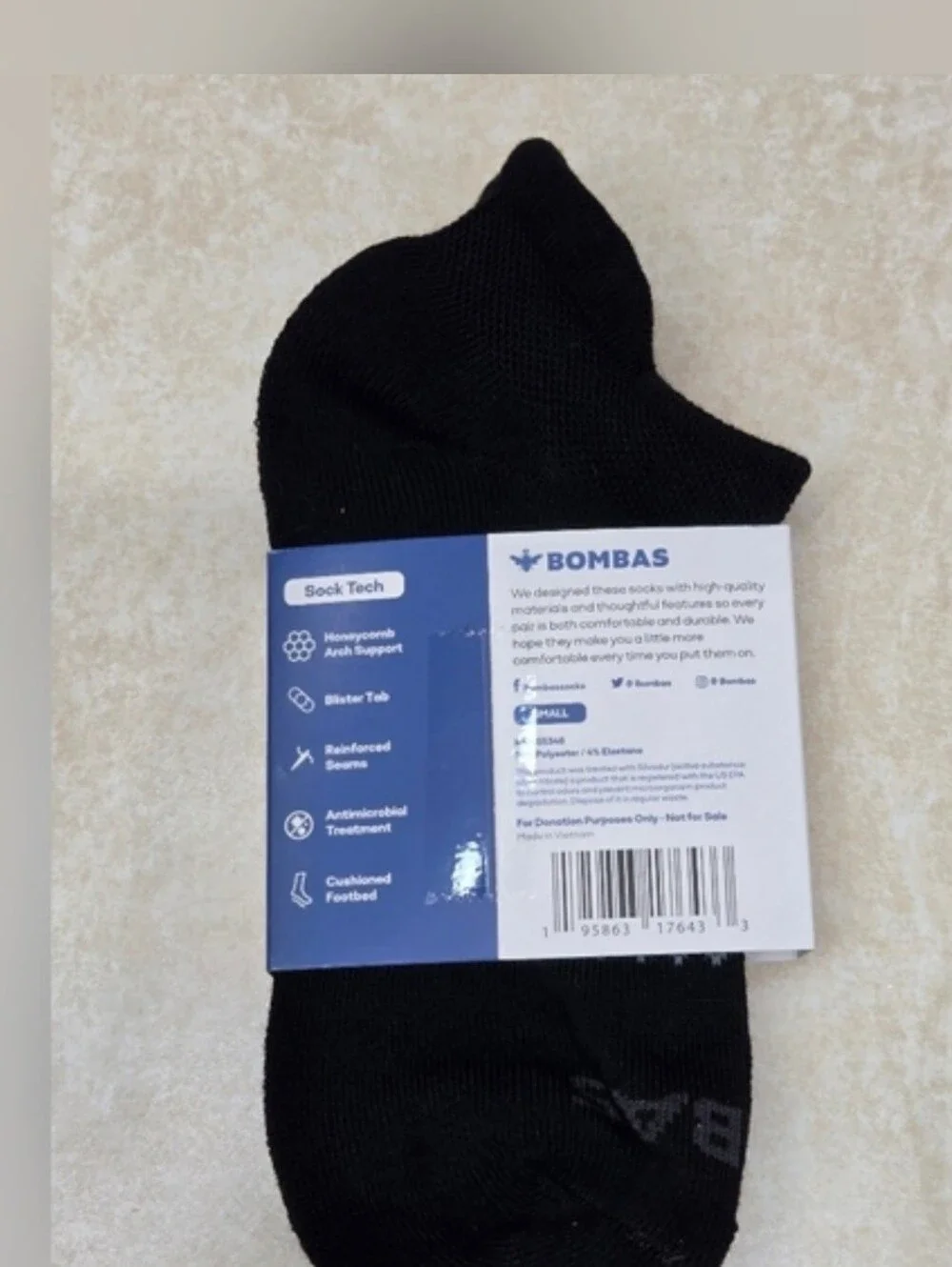Bombas Ankle Socks Small 3 Pair Unisex Womens & Mens Honeycomb Black/Grey BNWT